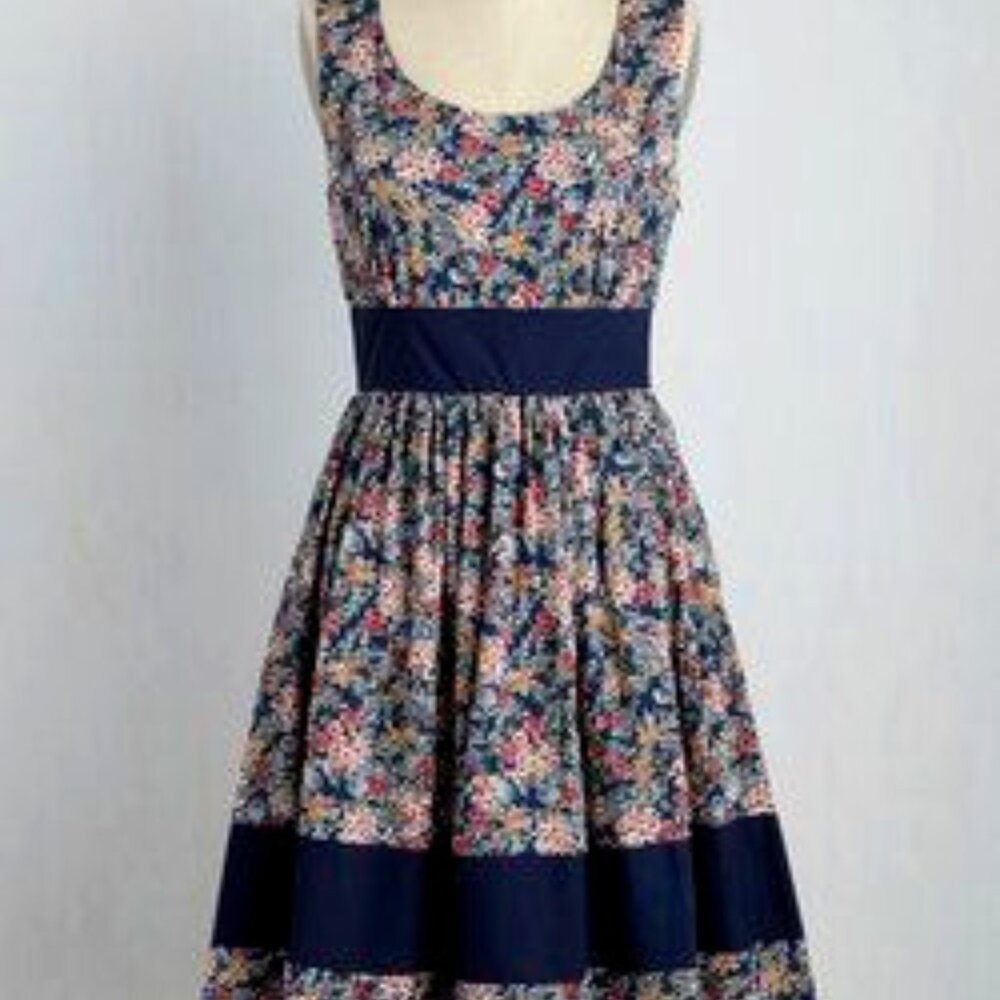 Vintage-Inspired Floral Fit & Flare Dress – Size M